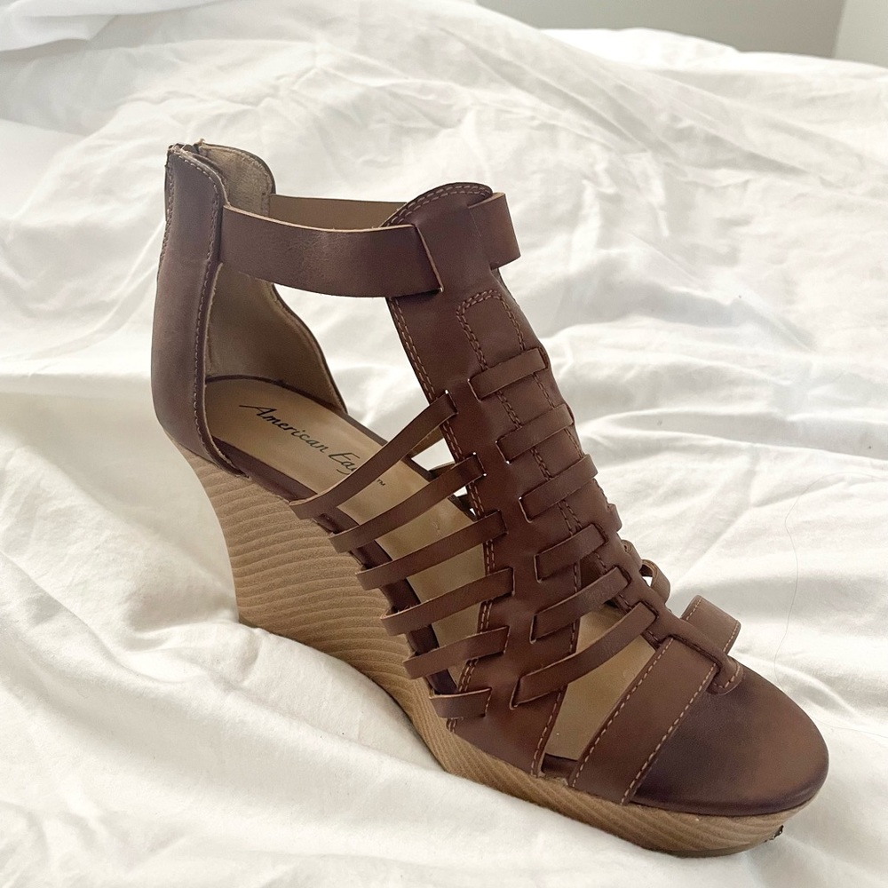 Brown Leather Wedge Sandals
